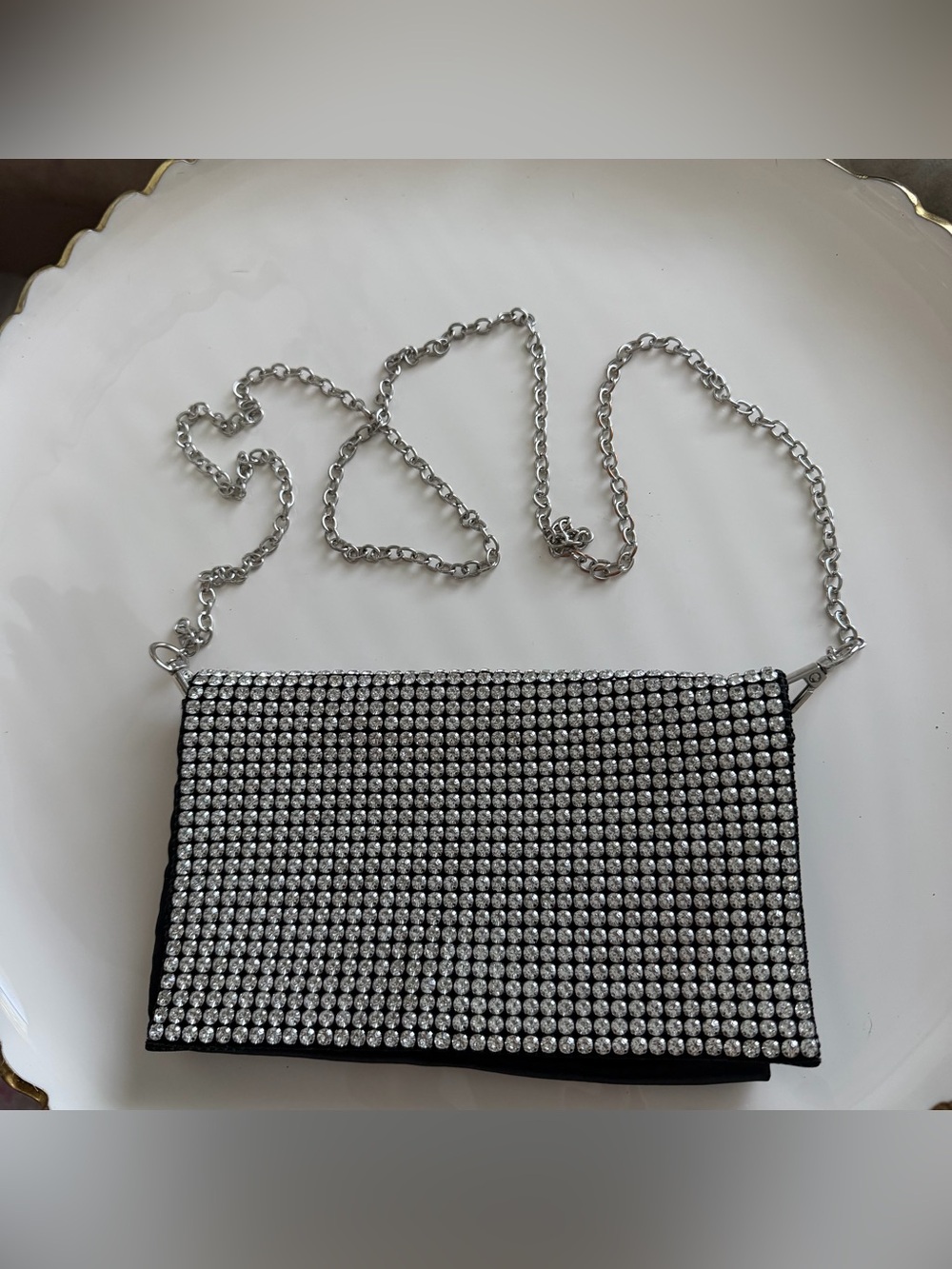 Amber Sceats Stella Black Rhinestone Crystal Evening Clutch Crossbody Bag